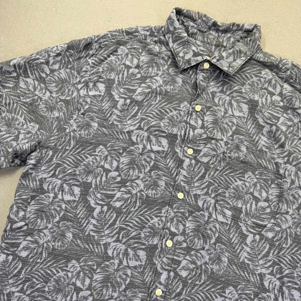 Tommy Bahama Mens XL Blue Gray Tropical Leaf Tencel Modal Button‎ Front Shirt